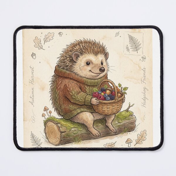 Item preview, Goblincore Hedgehog Berry Basket Woodland Print designed and sold by DangaVintage.