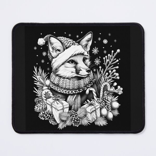 Item preview, Christmas Fox in Winter Hat with Gifts Black and White Holiday Art Design designed and sold by inkoutninja.