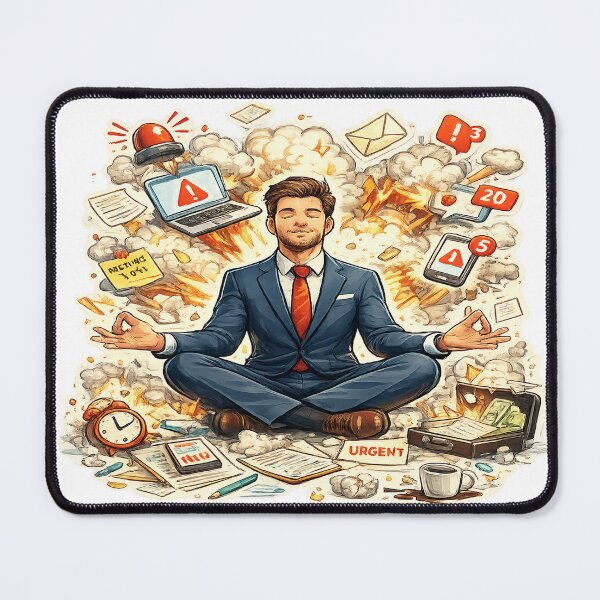 Item preview, Mindful Businessman Meditating Among Money & Paperwork – Funny Entrepreneur Office Art designed and sold by ArtByTripti.