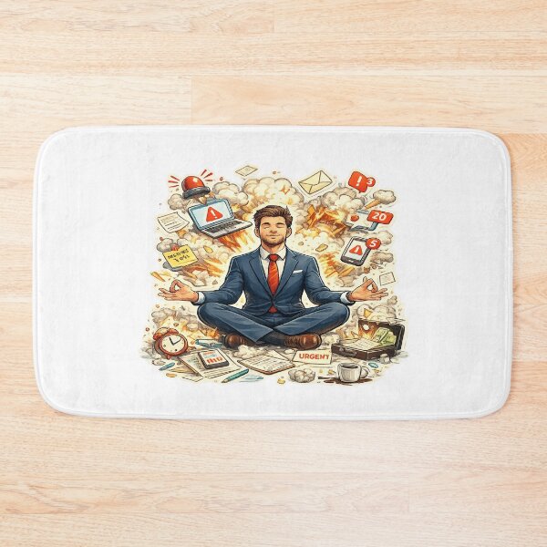 Item preview, Mindful Businessman Meditating Among Money & Paperwork – Funny Entrepreneur Office Art designed and sold by ArtByTripti.