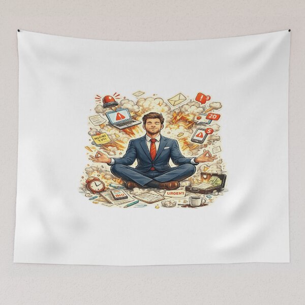 Item preview, Mindful Businessman Meditating Among Money & Paperwork – Funny Entrepreneur Office Art designed and sold by ArtByTripti.