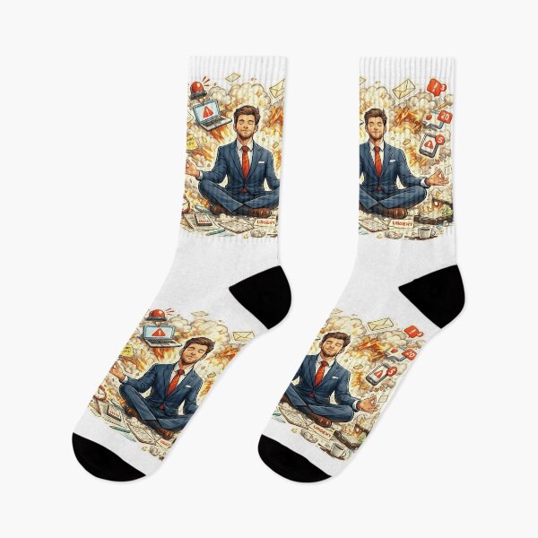 Item preview, Mindful Businessman Meditating Among Money & Paperwork – Funny Entrepreneur Office Art designed and sold by ArtByTripti.