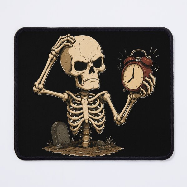 Item preview, Funny Halloween Skeleton Waking Up Too Early – Vintage Alarm Clock Cartoon designed and sold by Golden Ember Studio.
