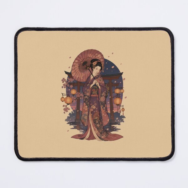 Item preview, Geisha with Parasol at Torii Gate - Kimono Maiko Japanese Lantern Art designed and sold by Knacky Print.