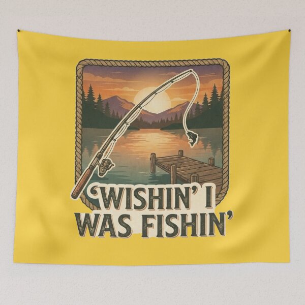 Item preview, Wishin I Was Fishin Funny Directional Sign Fishing Humor Design designed and sold by Evelashop.