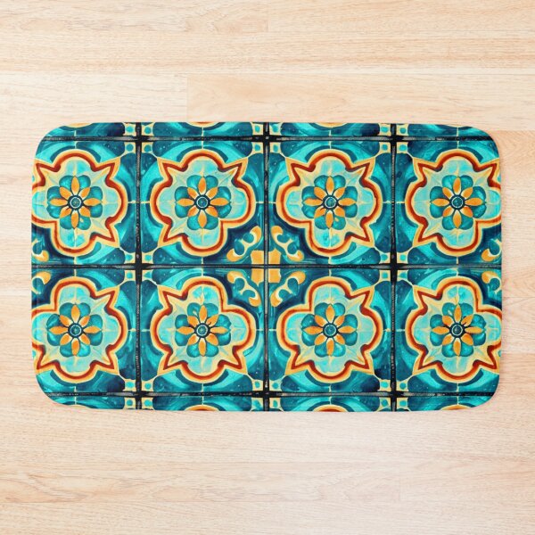 Item preview, Mediterranean Vintage Tile-Inspired Blue Distressed Design Art designed and sold by DEC02.