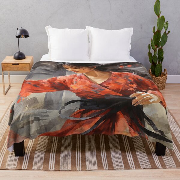 Item preview, Scarlet Sway - An Asian Woman Twirling In A Red Kimono - Asian Art - Watercolor Art designed and sold by CastleBySea.