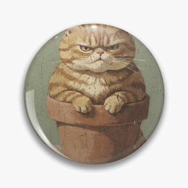Item preview, Grumpy Ginger Cat Stuffed in a Flowerpot Folk Art designed and sold by PictorialWhimsy.