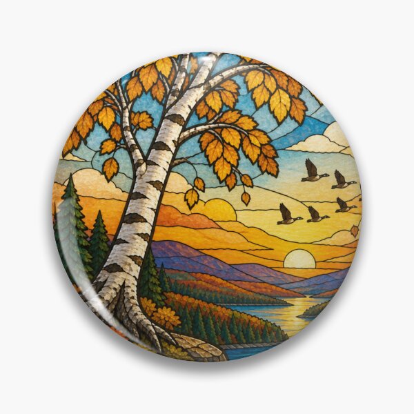 Item preview, Stained Glass Fall Landscape With Setting Sun  designed and sold by NebulaGifts.