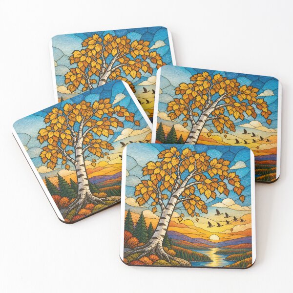Item preview, Stained Glass Fall Landscape With Setting Sun  designed and sold by NebulaGifts.