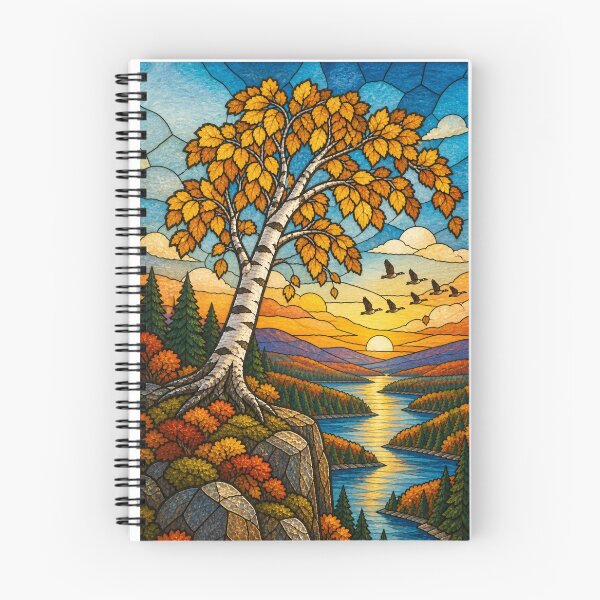 Item preview, Stained Glass Fall Landscape With Setting Sun  designed and sold by NebulaGifts.