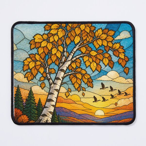 Item preview, Stained Glass Fall Landscape With Setting Sun designed and sold by NebulaGifts.