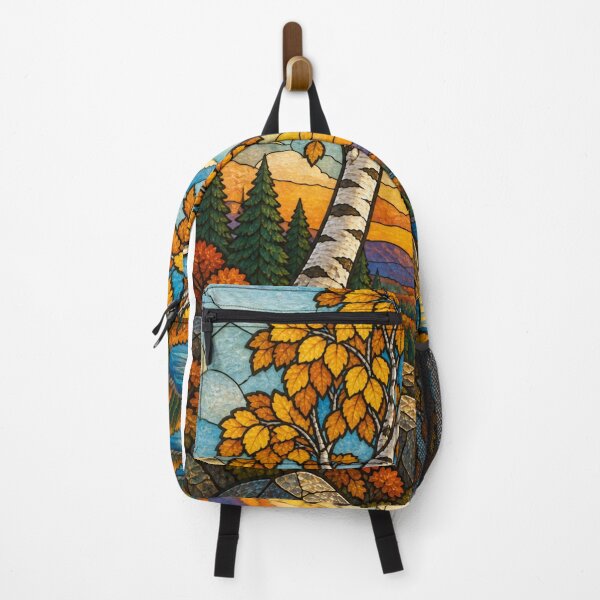 Item preview, Stained Glass Fall Landscape With Setting Sun designed and sold by NebulaGifts.