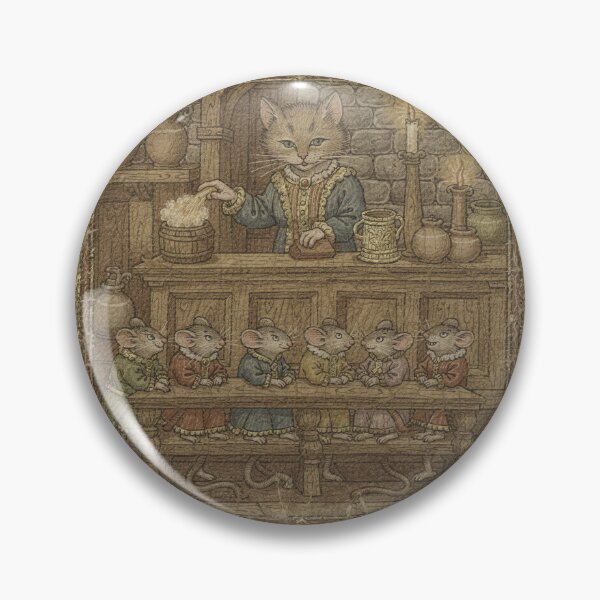 Item preview, Medieval Cat Innkeeper Pouring Ale for Mice Manuscript Art designed and sold by PictorialWhimsy.