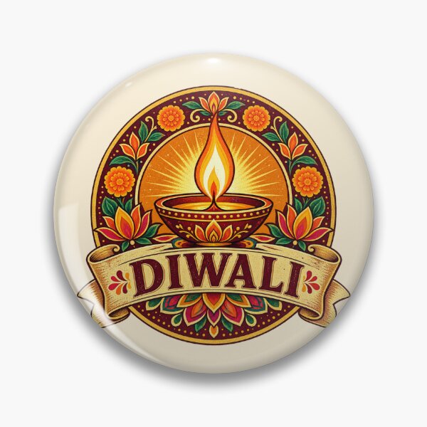 Item preview, Diwali Diya Retro Badge – Vintage Festival of Lights Design designed and sold by Globalcitytees.