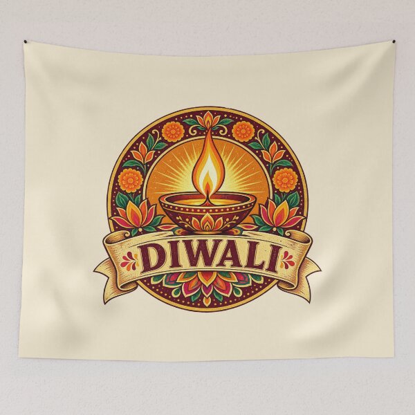 Item preview, Diwali Diya Retro Badge – Vintage Festival of Lights Design designed and sold by Globalcitytees.