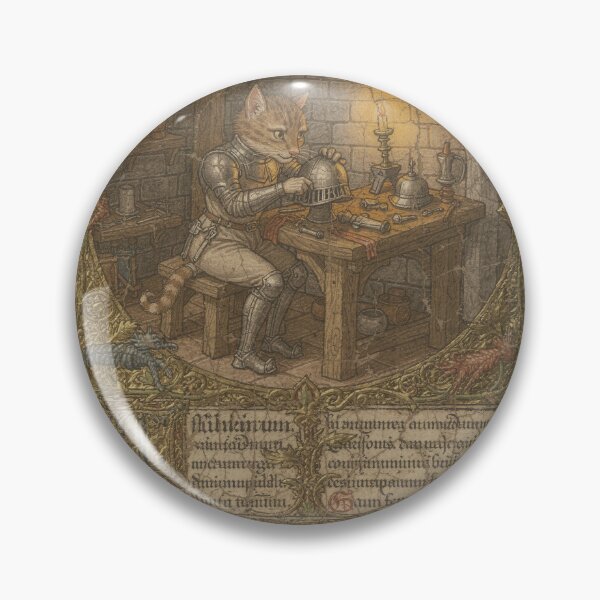 Item preview, Medieval Cat Armourer Polishing a Tiny Helmet Manuscript Art designed and sold by PictorialWhimsy.