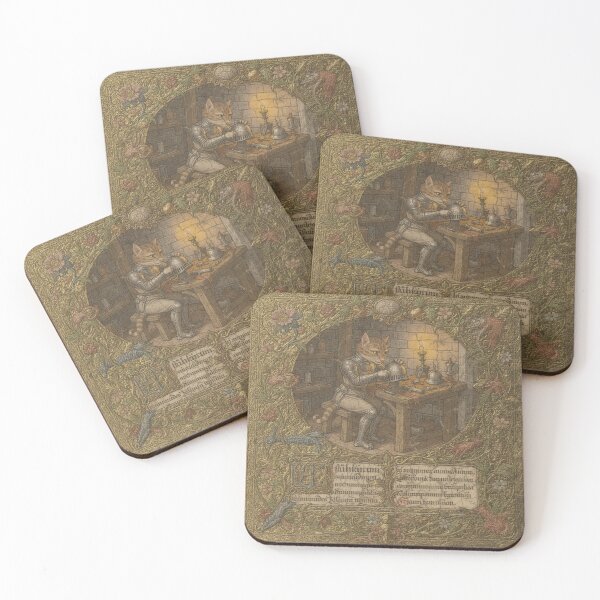 Item preview, Medieval Cat Armourer Polishing a Tiny Helmet Manuscript Art designed and sold by PictorialWhimsy.