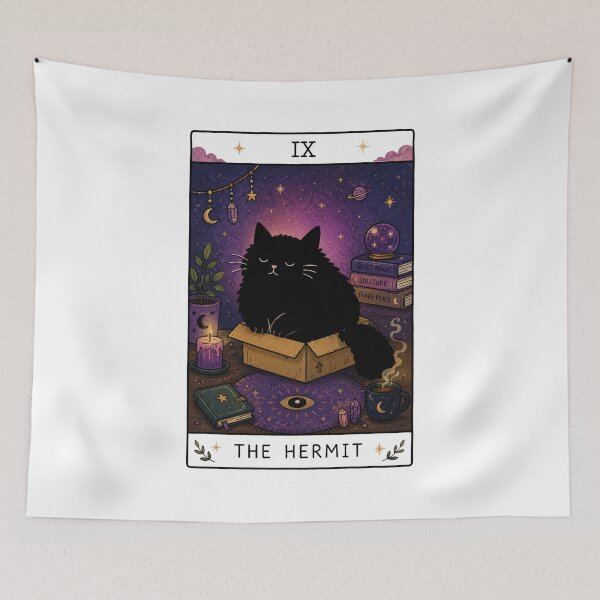 Item preview, The Hermit Tarot Card Black Cat designed and sold by MonkiFlipp.