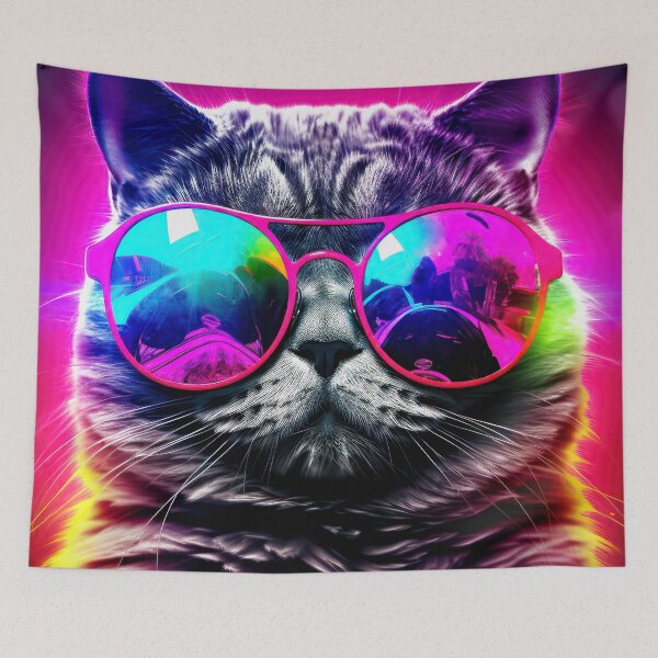 Item preview, Vibrant Neon-Colored Cool Cat With Pink Sunglasses designed and sold by DEC02.
