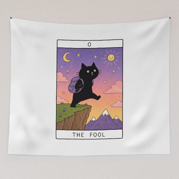 Item preview, The Fool Tarot Card Black Cat designed and sold by MonkiFlipp.