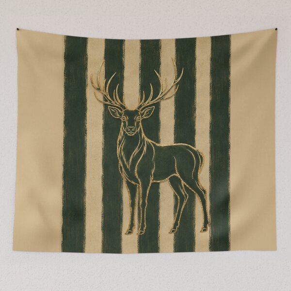 Item preview, Stylish Stag In Dark Green And Warm Orche Autumn Vintage Decor designed and sold by TheSlowShore.