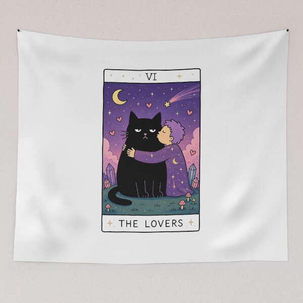 Item preview, The Lovers Tarot Card Black Cat designed and sold by MonkiFlipp.