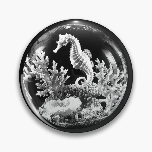 Item preview, Seahorse in Crystal Globe with Coral Reef Black and White Ocean Art Design designed and sold by inkoutninja.