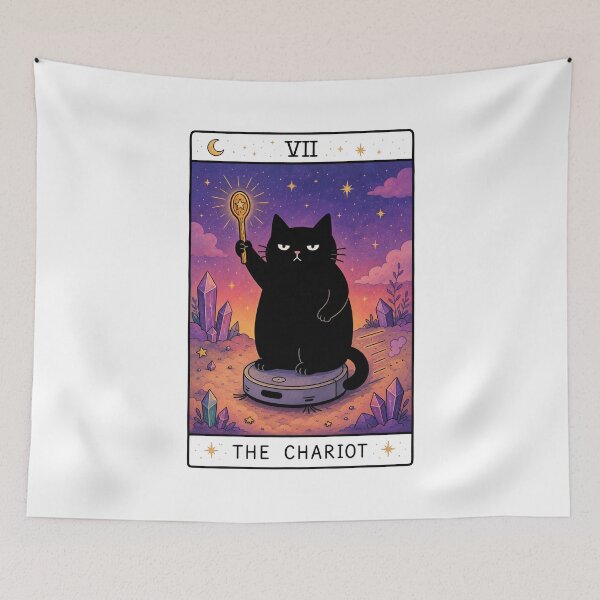 Item preview, The Chariot Tarot Card Black Cat designed and sold by MonkiFlipp.