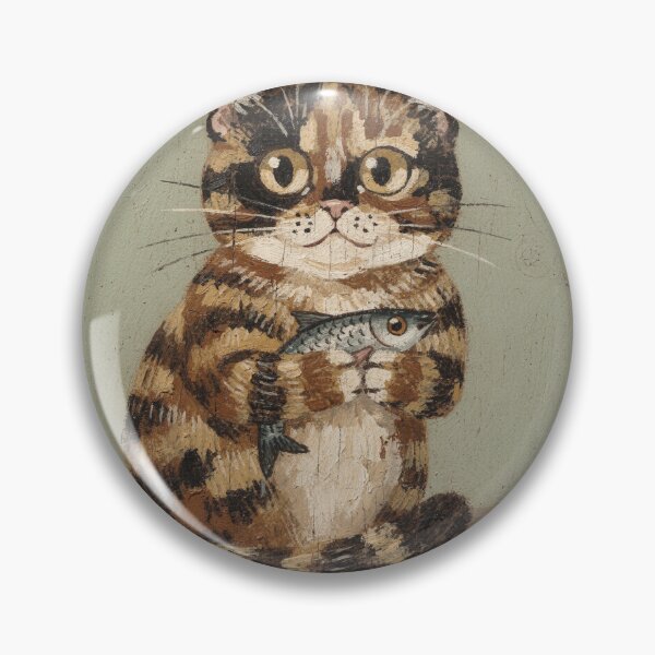 Item preview, Tortoiseshell Cat Guarding One Precious Fish Folk Art designed and sold by PictorialWhimsy.