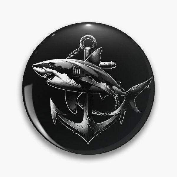 Item preview, Shark and Anchor Black and White Nautical Ocean Predator Art Design designed and sold by inkoutninja.