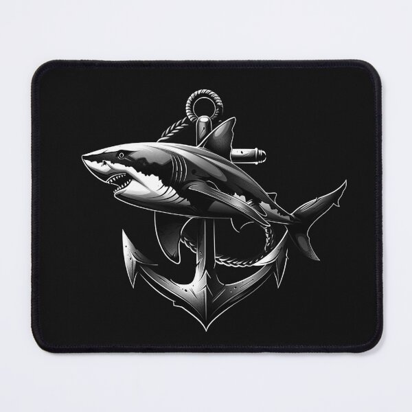 Item preview, Shark and Anchor Black and White Nautical Ocean Predator Art Design designed and sold by inkoutninja.