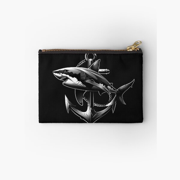 Item preview, Shark and Anchor Black and White Nautical Ocean Predator Art Design designed and sold by inkoutninja.