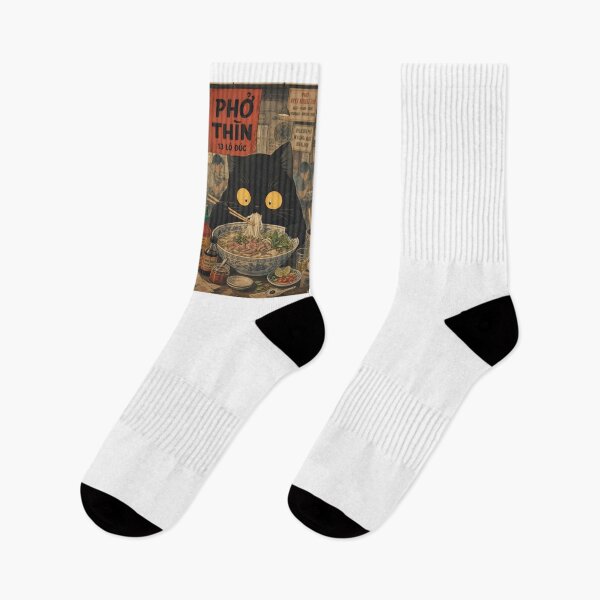 Item preview, Vintage Black Cat Eating Pho - Retro Vietnamese Noodle Art designed and sold by PurrfectHome.