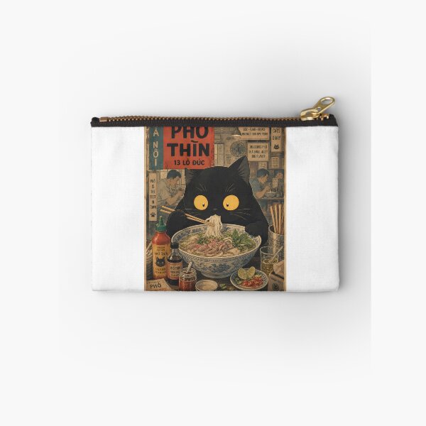 Item preview, Vintage Black Cat Eating Pho - Retro Vietnamese Noodle Art designed and sold by PurrfectHome.