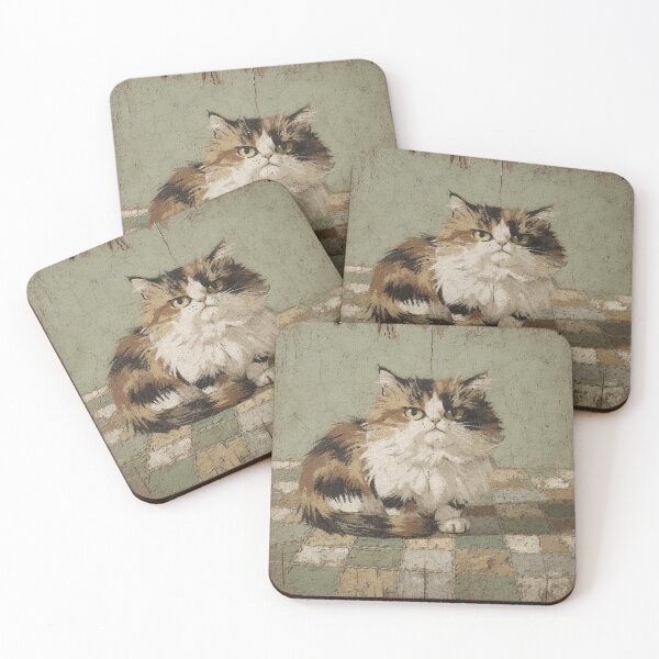 Item preview, Grumpy Calico Loaf on a Patchwork Quilt Folk Art designed and sold by PictorialWhimsy.