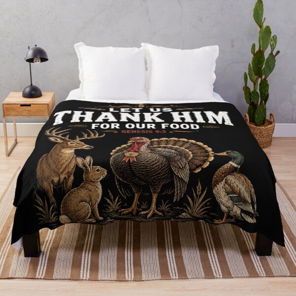 Item preview, Let Us Thank Him For Our Food Genesis 9:3 Christian Faith Thanksgiving Hunter Gratitude designed and sold by BrockmeyeSB.