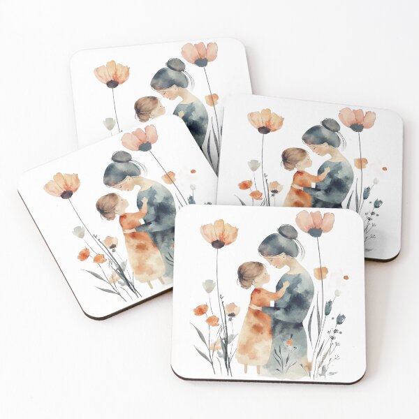 Item preview, Mother and Child in Floral Meadow Watercolor Art designed and sold by KLSRAJ.