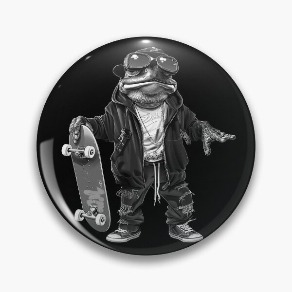 Item preview, Skater Frog with Skateboard Sunglasses and Streetwear Black and White Art designed and sold by inkoutninja.