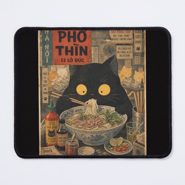 Item preview, Cat Eating Pho - Vintage Vietnamese Food Retro designed and sold by PurrfectHome.