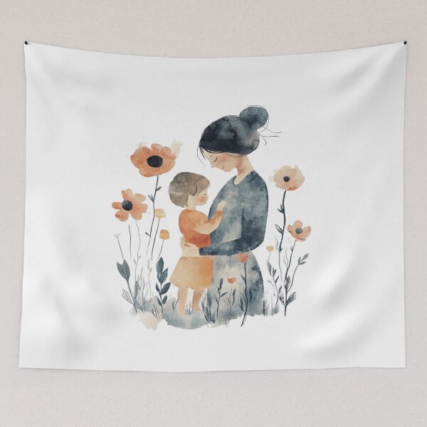 Item preview, Gentle Mother and Child Poppy Garden Watercolor Art designed and sold by KLSRAJ.