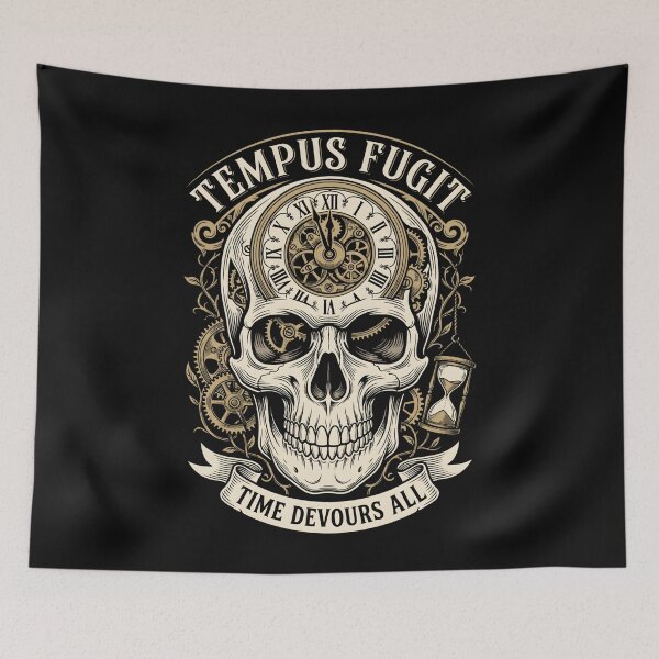 Item preview, Tempus Fugit Skull Clock - Vintage Memento Mori Dark Academia Gift designed and sold by SplashTastic.