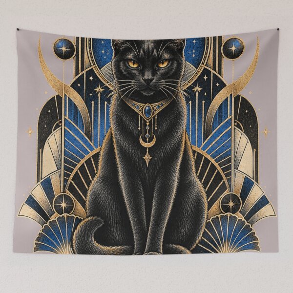 Item preview, Mystical Black Cat Art Deco Vintage Gothic Celestial Design designed and sold by Master4art.