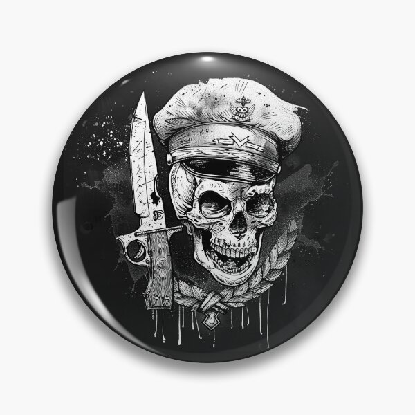 Item preview, Military Skull with Combat Knife Black and White Gothic Grunge Art Design designed and sold by inkoutninja.