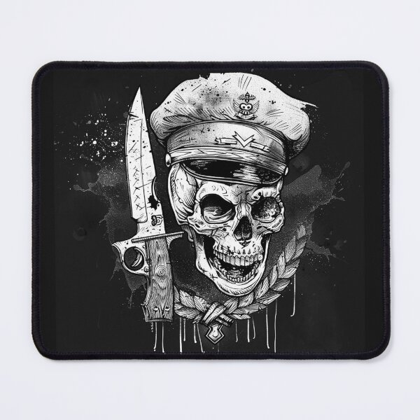 Item preview, Military Skull with Combat Knife Black and White Gothic Grunge Art Design designed and sold by inkoutninja.