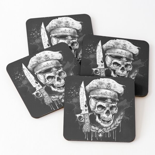 Item preview, Military Skull with Combat Knife Black and White Gothic Grunge Art Design designed and sold by inkoutninja.