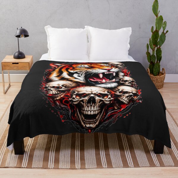 Item preview, Roaring Tiger and Skulls designed and sold by INKRebelGraphic.
