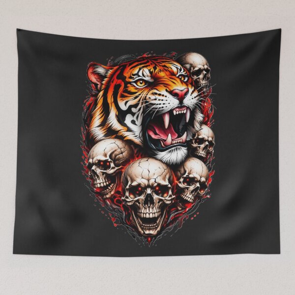 Item preview, Roaring Tiger and Skulls designed and sold by INKRebelGraphic.
