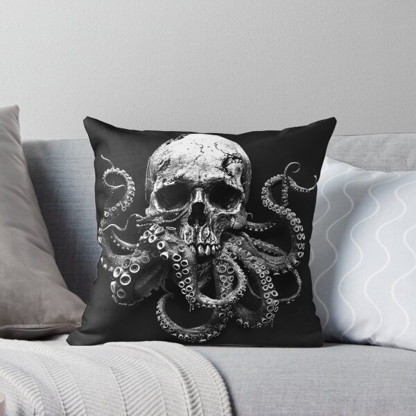 Item preview, Octopus Skull with Tentacles Black and White Gothic Kraken Horror Art Design designed and sold by inkoutninja.