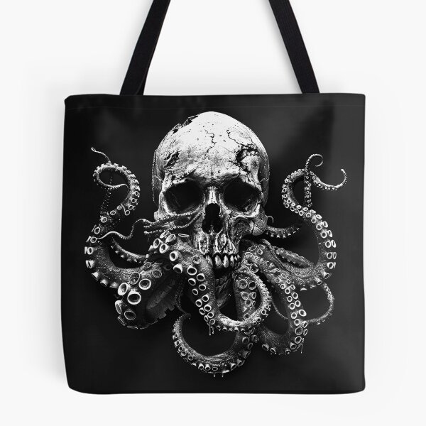 Item preview, Octopus Skull with Tentacles Black and White Gothic Kraken Horror Art Design designed and sold by inkoutninja.